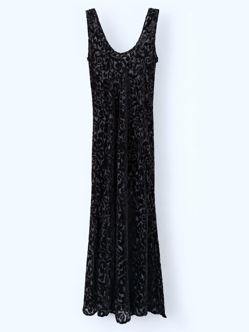 Vintage NWT Lasoie Silk Blend Black Velvet Burnout Sheer Maxi Dress 90’s Y2K